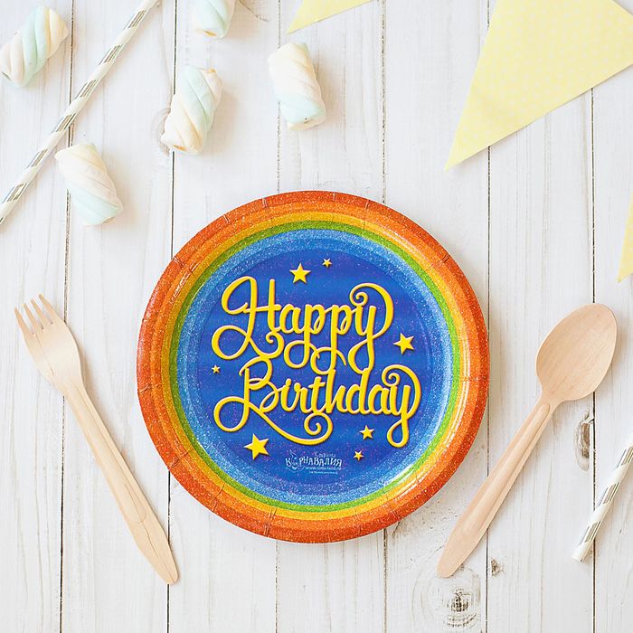Тарелка бумажная "Happy Birthday", 18 см