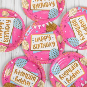

Тарелка бумажная Happy birthday, гирлянды, набор 6 шт.,18 см