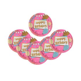 

Тарелка бумажная Happy Birthday, гирлянды, 18 см