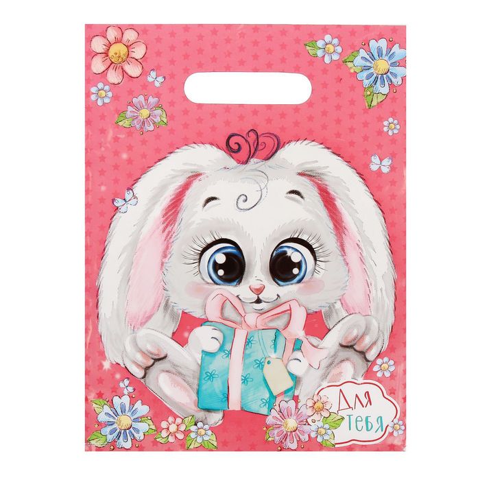 Пакет подарочный полиэтиленовый «Зайка с подарком», 23 × 29,5 см