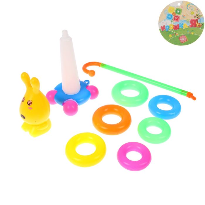 Каталка-пирамидка на палке «Дружок»: 6 колец, длина ручки 40 см