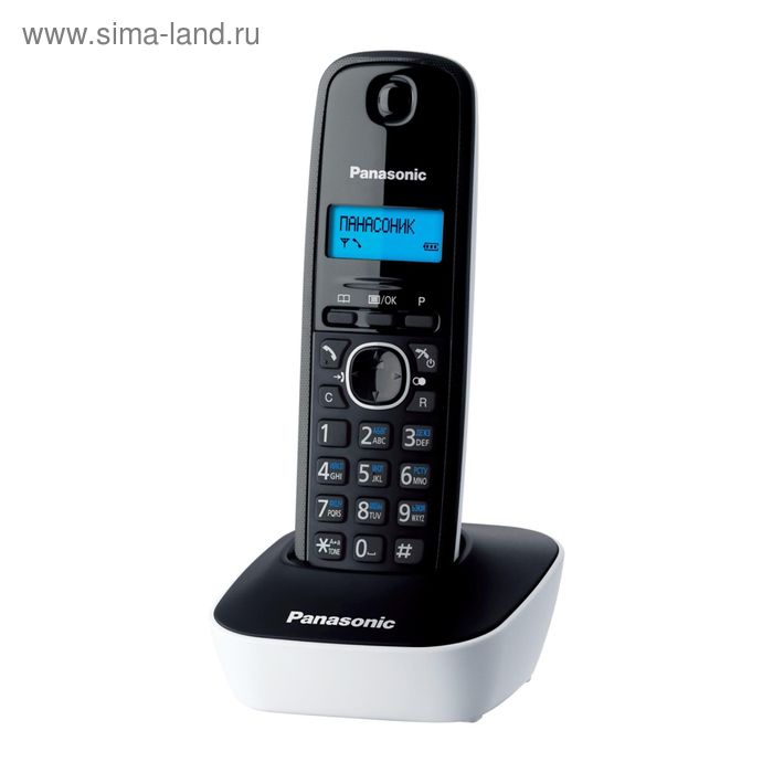 Радиотелефон Dect Panasonic KX-TG1611RUW белый/чёрный, АОН радио телефон dect panasonic kx tg1611ruf фиолетовый белый аон