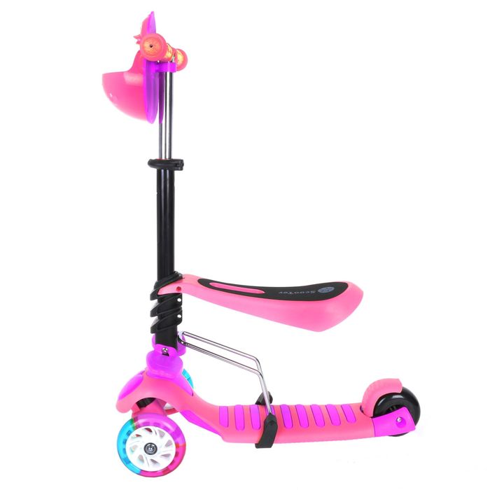 Самокат-каталка 3 в1 ОТ-922, три колеса PU d=120 и 90 мм, световые, ABEC 7, цвет розовый
