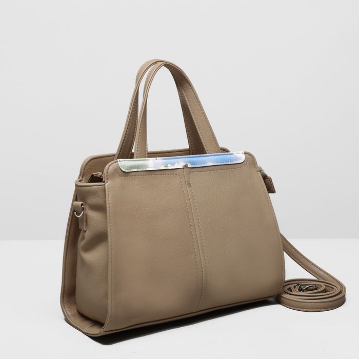 Сумка женская на молнии, 1 отдел с перегородкой, наружный карман, длинный ремень, цвет бежевый