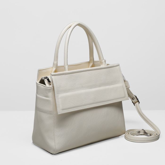 Сумка женская на молнии, 1 отдел, 2 наружных кармана, цвет молочный