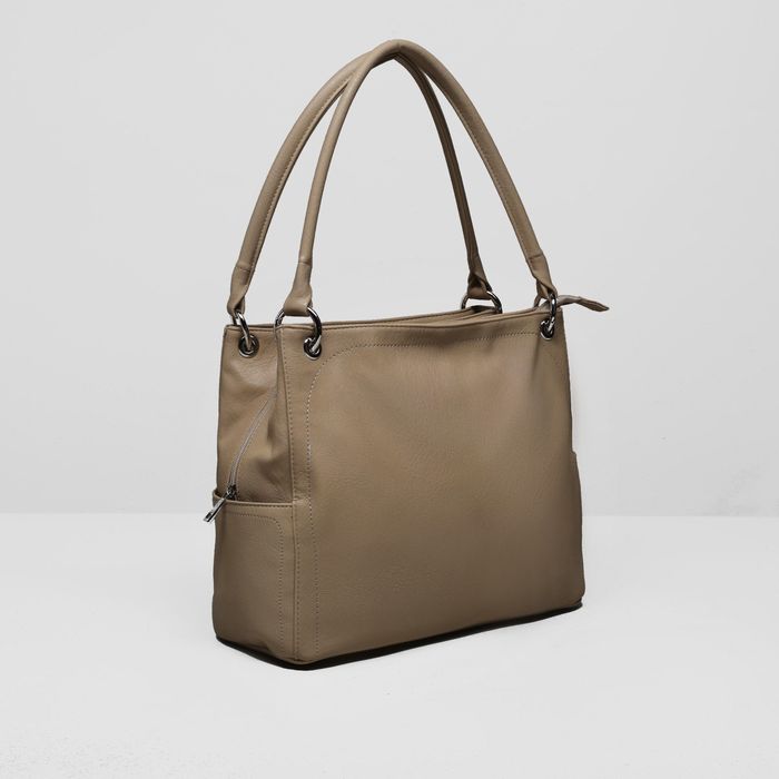 Сумка женская на молнии, 3 отдела, 3 наружных кармана, цвет бежевый