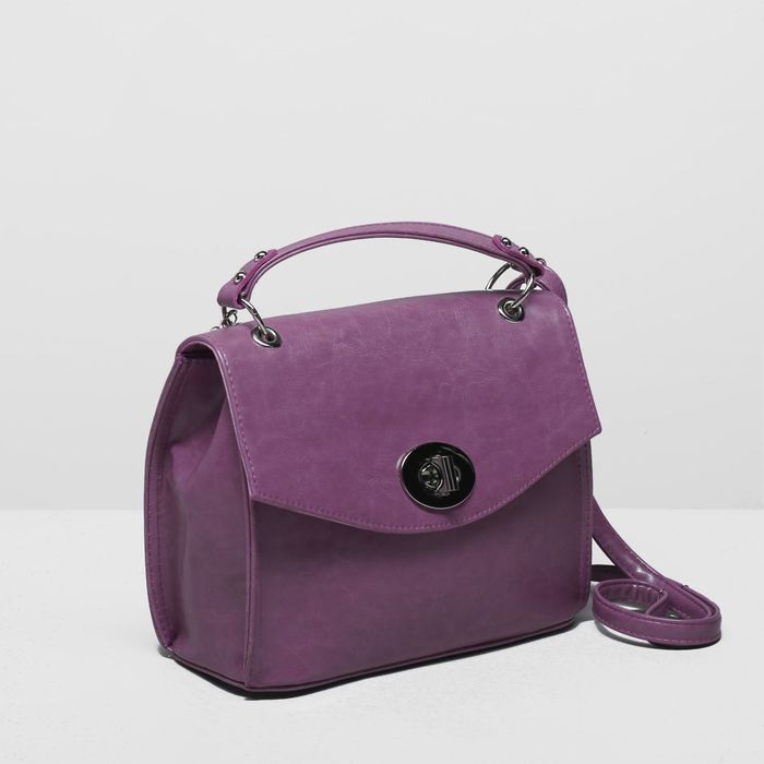 Сумка женская на молнии, 1 отдел с перегородкой, наружный карман, длинный ремень, цвет сиреневый