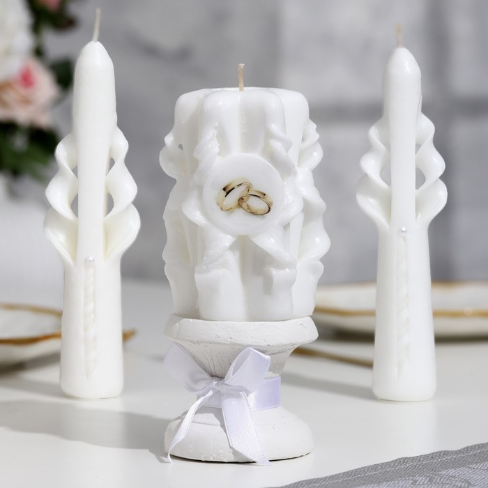 фото Набор свечей резных "свадебный", белый: домашний очаг, родительские свечи, подсвечник мастерская «свечной двор»