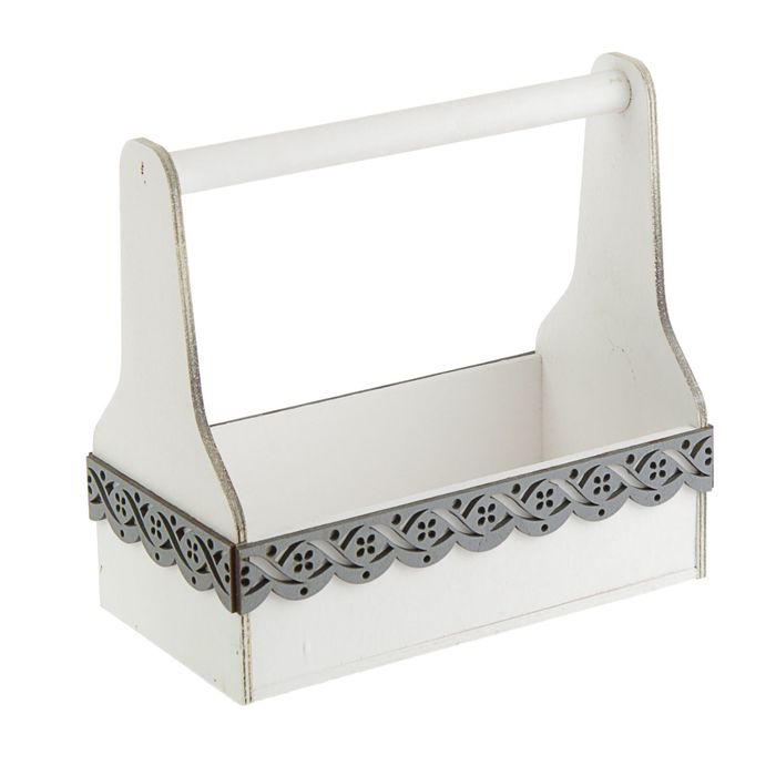 Кашпо флористическое "Ажурный" белое, с ручкой,  26х14х25см