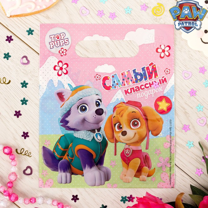 Щенячий патруль. Пакет подарочный полиэтиленовый "Самый классный подарок", 17 х 20 см