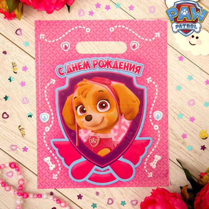 Щенячий патруль. Пакет подарочный полиэтиленовый Paw Patrol "С днем рождения! Скай", 23х29,5 см