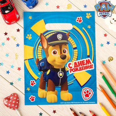 Щенячий патруль. Пакет подарочный полиэтиленовый Paw Patrol "С днем рождения!, 23х29,5 см