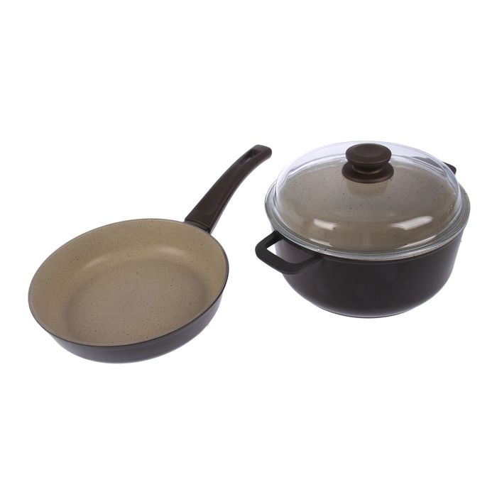 Набор посуды: сковорода d=22 см, кастрюля со стеклянной крышкой 3 л