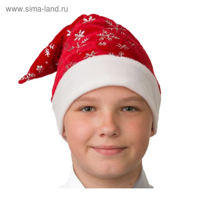 Шляпы  Сима-Ленд Колпак новогодний, красный со снежинками, плюш
