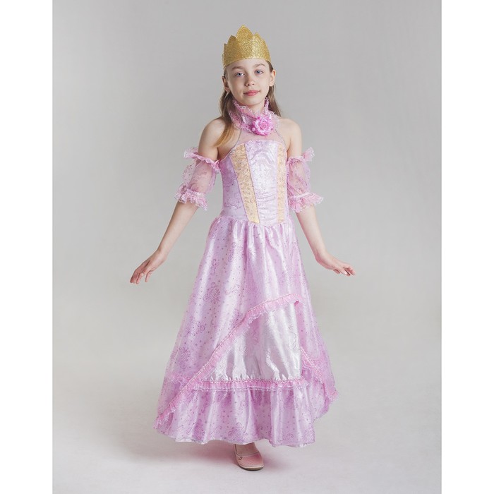 Карнавальный костюм "Золушка-Принцесса" розовая, текстиль, р.32, рост 122 см