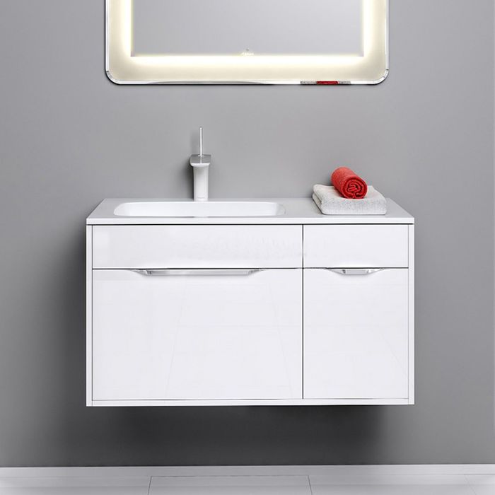 Комплект мебели Aqwella MALAGA 90 подвесной, тумба с раковиной Malaga 900L, белый, левый