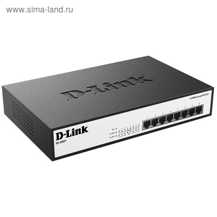 

Коммутатор D-Link DES-1008P+/A1A неуправляемый настольный 8x10/100BASE-TX