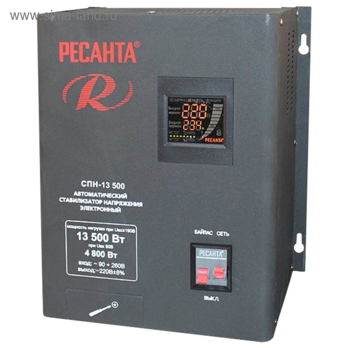 Стабилизатор напряжения Ресанта СПН-13500 электронный, однофазный, серый цена и фото