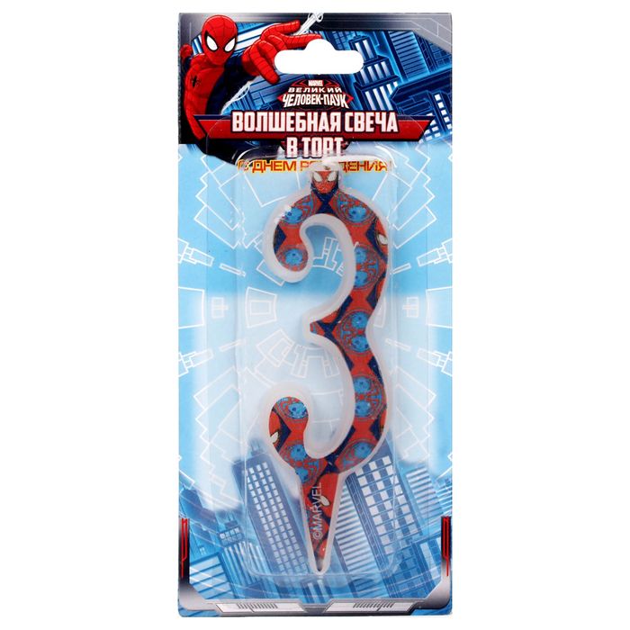 Свеча в торт цифра 3 "С Днем рождения", Человек Паук, БОНУС: мини-игра на обороте