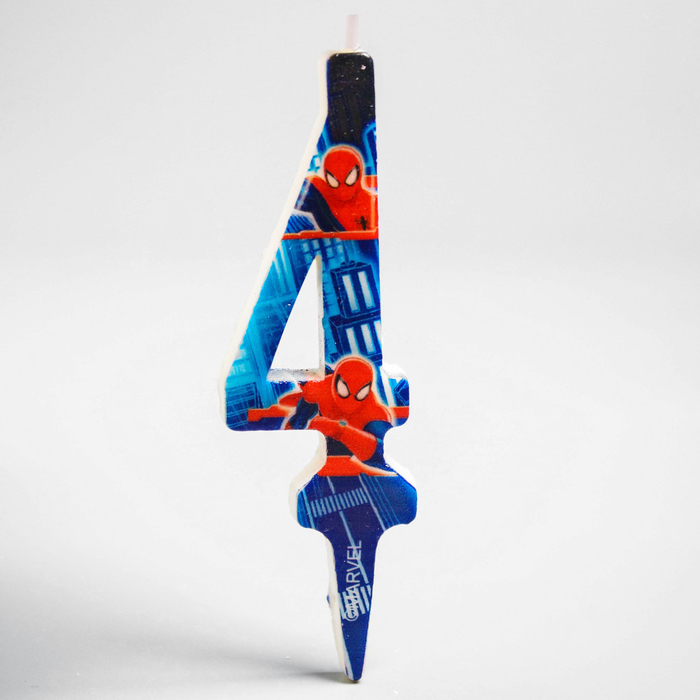 Свеча в торт цифра 4 "С Днем рождения", Человек Паук, БОНУС: мини-игра на обороте