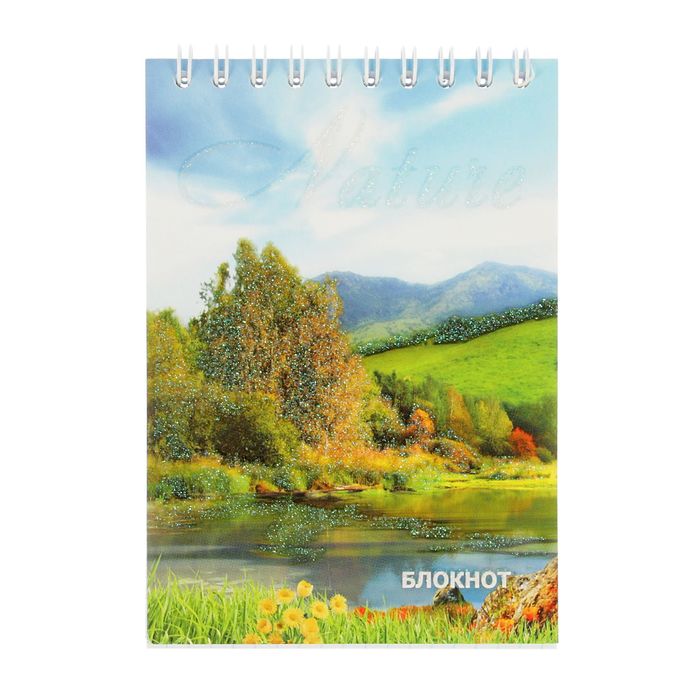 Блокнот А6, 48 листов на гребне "Пейзаж", клетка, картон, блестки