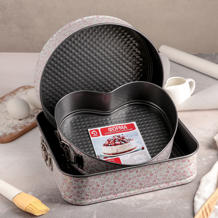 Набор форм для выпечки разъемных "Пастораль", 3 предмата: 26/23/27,5х6,5 см, с антипригарным покрытием