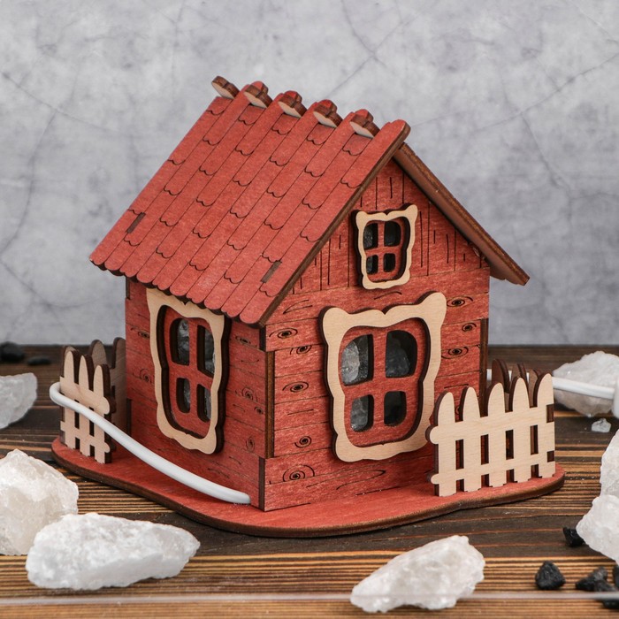Соляной светильник "Домик", 16х15 см, деревянный декор