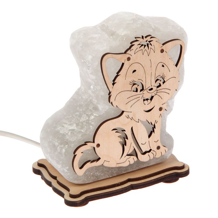 Соляной светильник "Кот" малый 12 х 12 х 6 см, деревянный декор