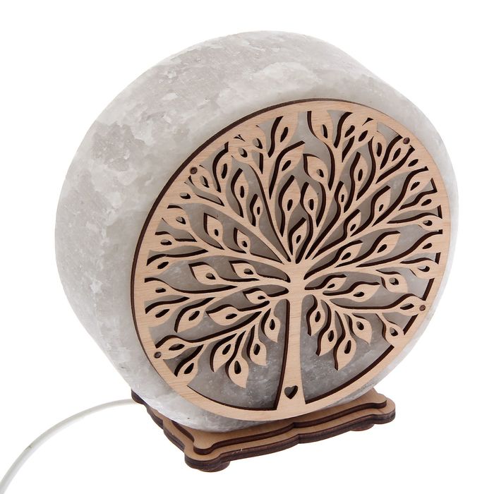 Соляной светильник "Круглое" деревянный декор, цельный кристалл