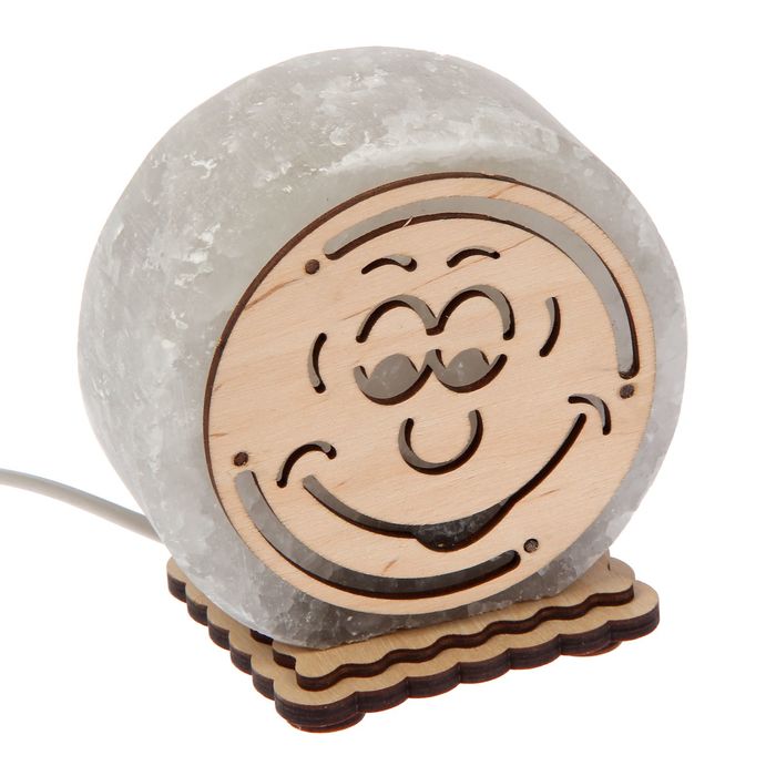 Соляной светильник "Круглый" малый с узором, 12 х 6 см, деревянный декор, цельный кристалл