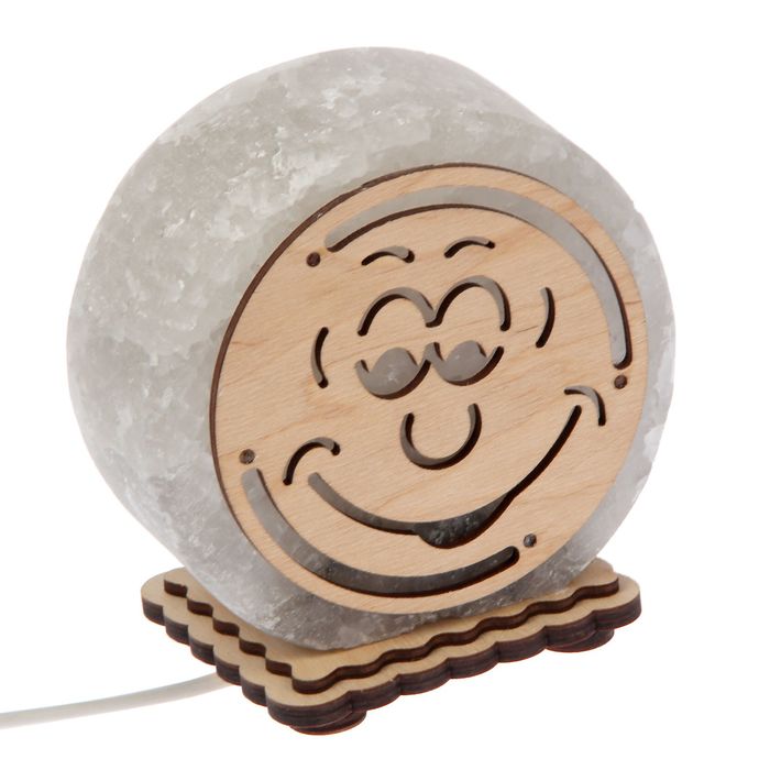 Соляной светильник "Круглый" малый с узором, 12 х 6 см, деревянный декор, цельный кристалл