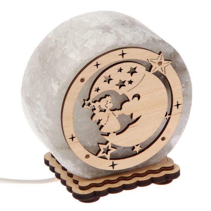 Соляной светильник "Круглый" малый с узором №4, 12 х 6 см, деревянный декор, цельный кристалл