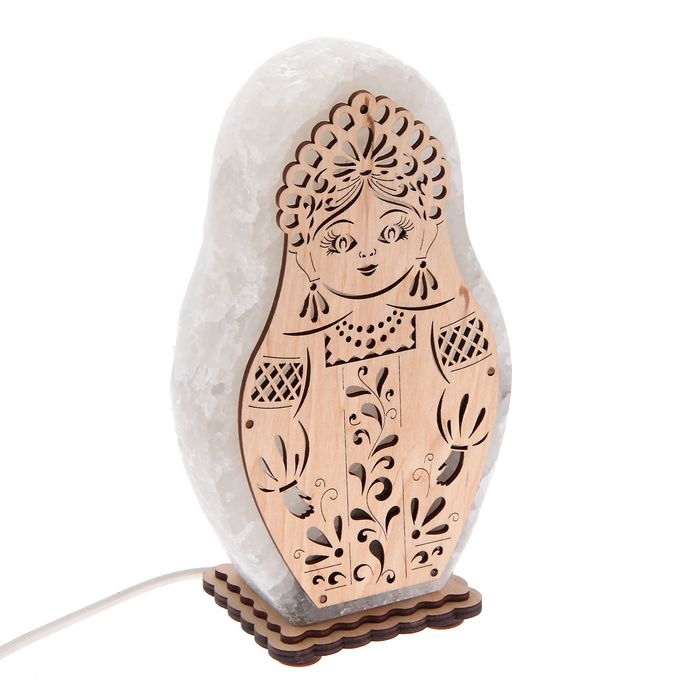 Соляной светильник "Матрешка" большой 22 х 12 х 6 см, деревянный декор, цельный кристалл
