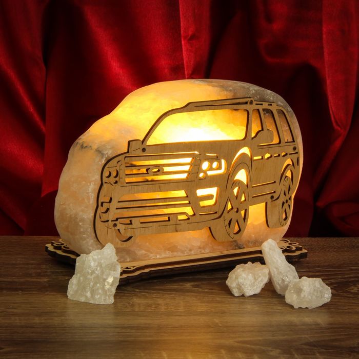 Соляной светильник "Машина" большой 20 х 13 х 6 см, деревянный декор, цельный кристалл