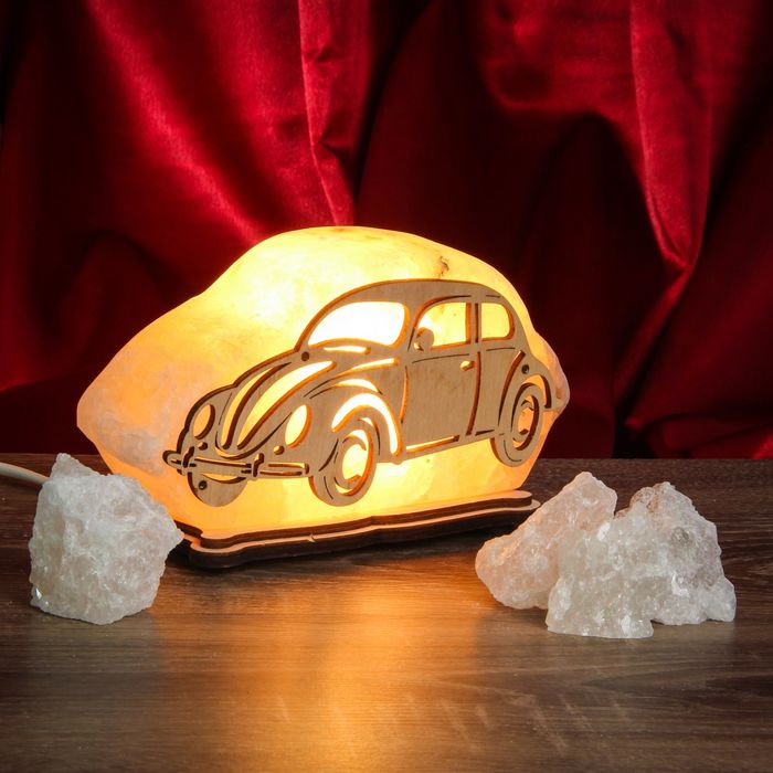 Соляной светильник "Машина" малый 17 х 9 х 6 см, деревянный декор, цельный кристалл