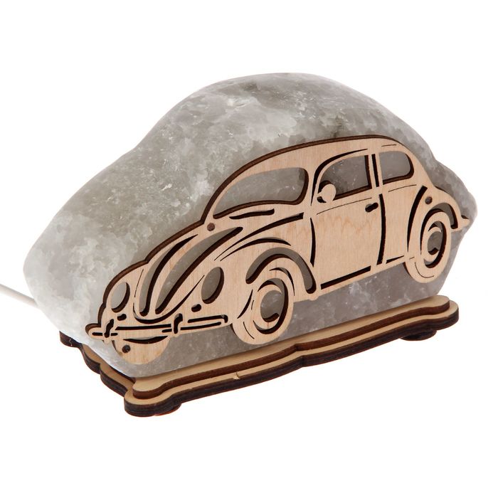 Соляной светильник "Машина" малый 17 х 9 х 6 см, деревянный декор, цельный кристалл