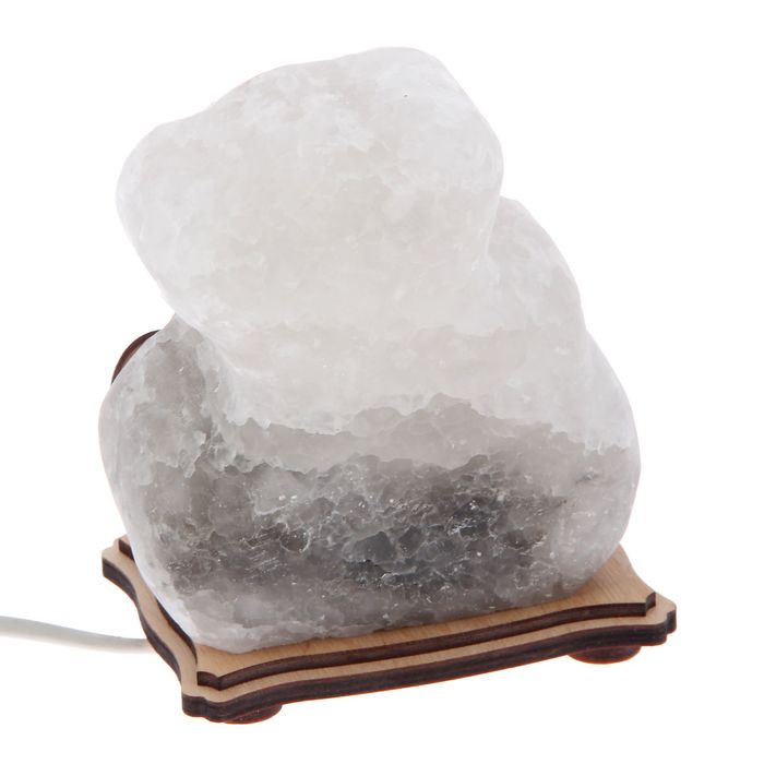 Соляной светильник "Мишка" малый 11х11х6 см, деревянный декор, цельный кристалл