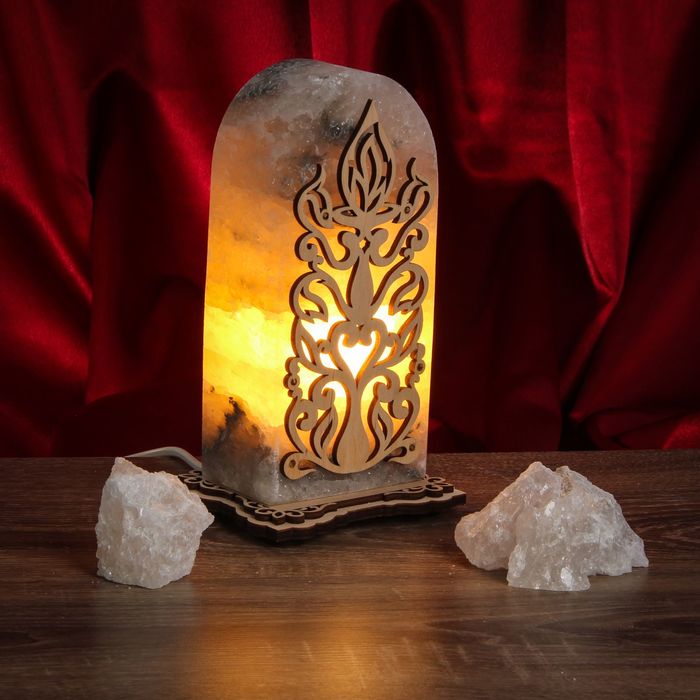 Соляной светильник "Свеча" 18х9х6 см, деревянный декор, цельный кристалл