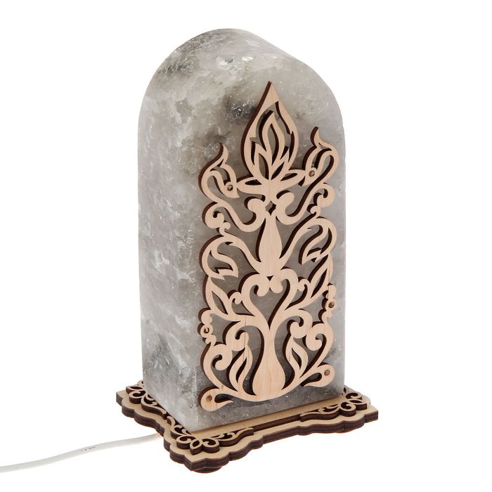 Соляной светильник "Свеча" 18х9х6 см, деревянный декор, цельный кристалл