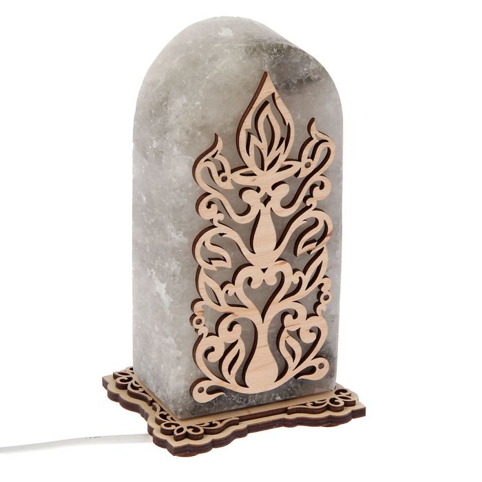 Соляной светильник "Свеча" 18х9х6 см, деревянный декор, цельный кристалл