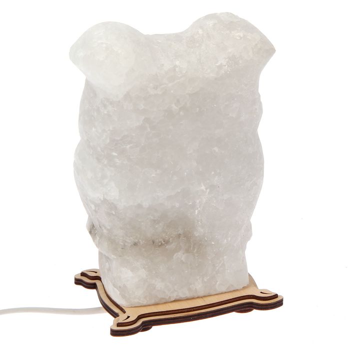 Соляной светильник "Сова" большой 18 х 13 см, деревянный декор, цельный кристалл