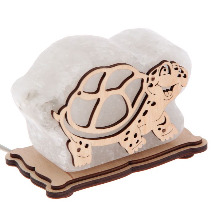 Соляной светильник "Черепаха" малый 13х9х6 см, деревянный декор, цельный кристалл