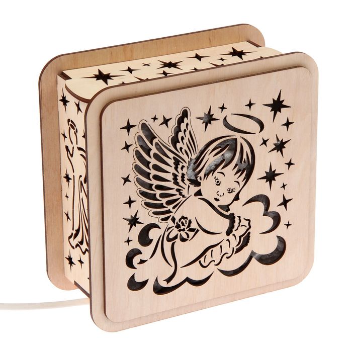 Соляной светильник "Ангелок" 18 х 18 см, деревянный декор