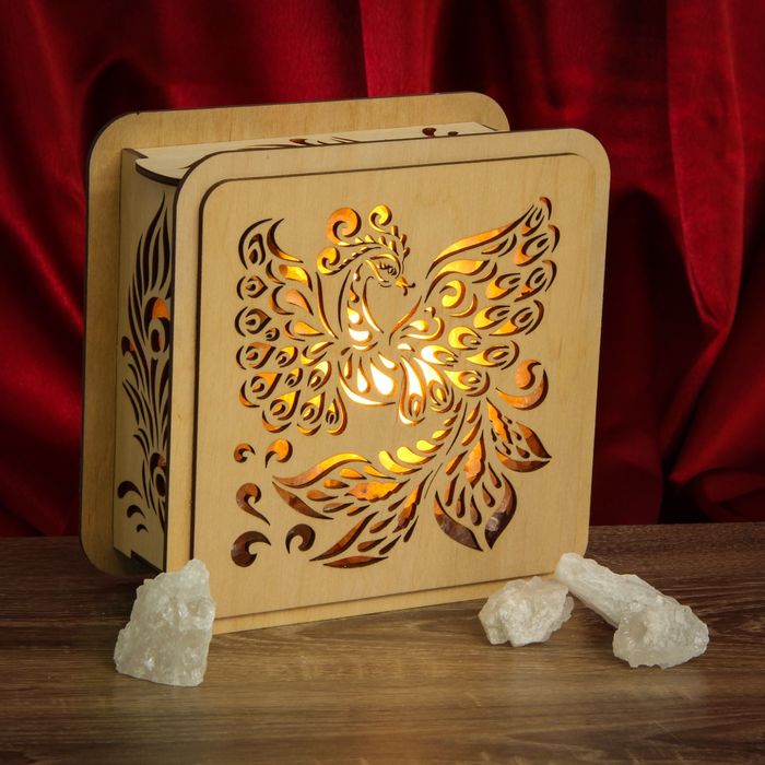 Соляной светильник "Жар-птица" 18 х 18 см, деревянный декор