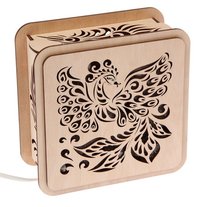 Соляной светильник "Жар-птица" 18 х 18 см, деревянный декор