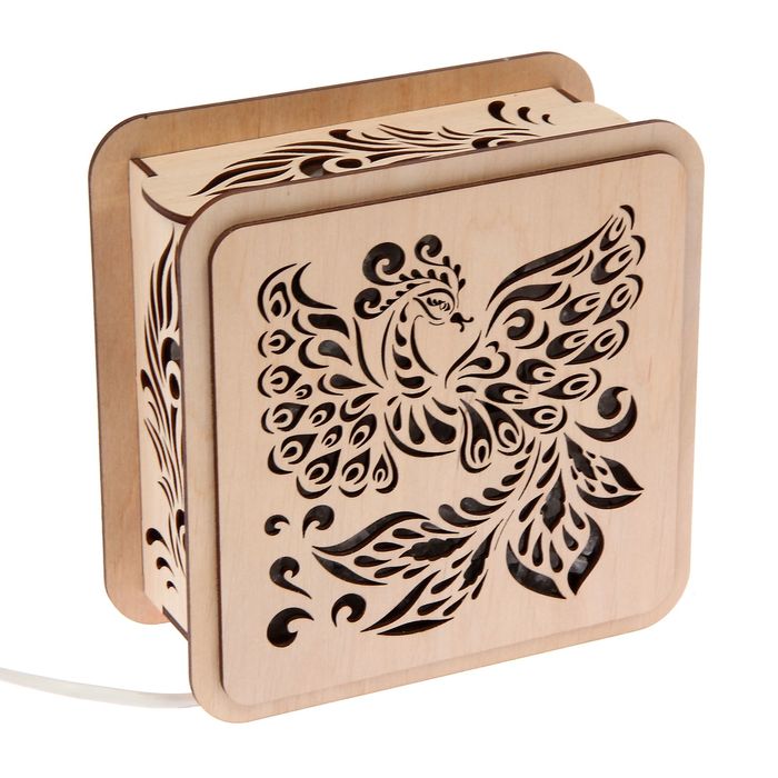 Соляной светильник "Жар-птица" 18 х 18 см, деревянный декор