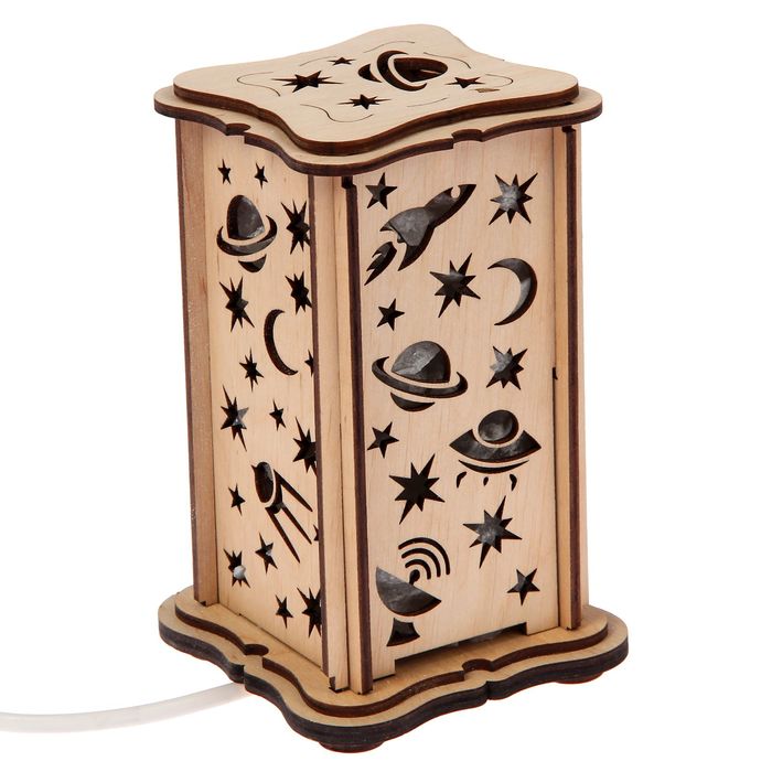 Соляной светильник "Космос" малый 15 x 10 см, деревянный декор