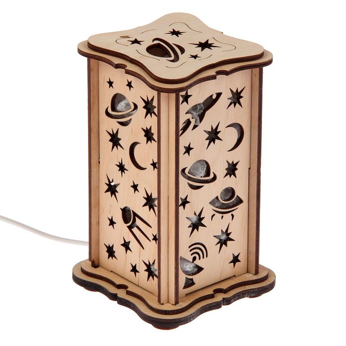 Соляной светильник "Космос" малый 15 x 10 см, деревянный декор