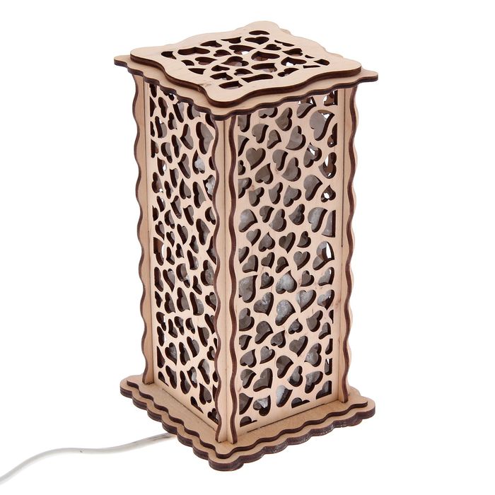 Соляной светильник "Сердечки" 20 х 12 см, деревянный декор