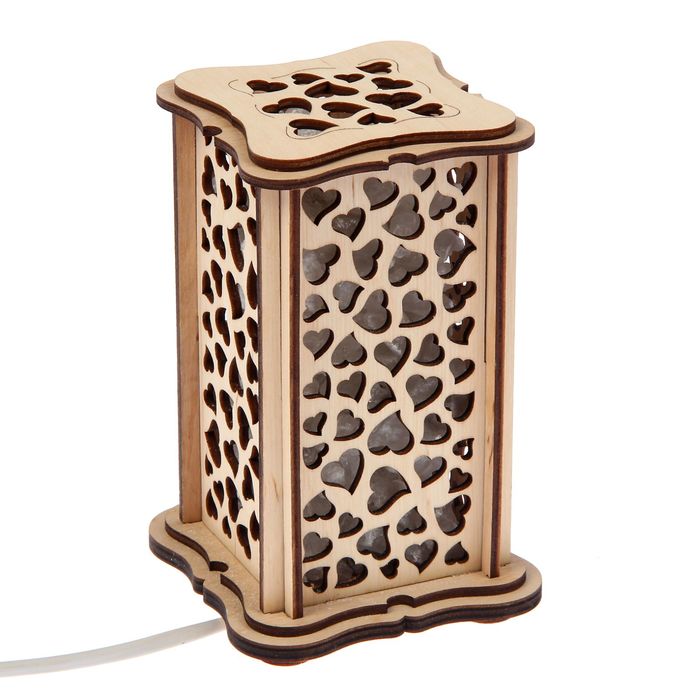 Соляной светильник "Сердечки" малый 15 x 10 см, деревянный декор